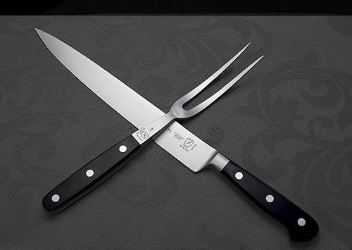 Miniatura 29 de Cuchillo para carne forjado Mercer Culinary Genesis de 10 pulgadas, Cuchillo de cocinero forjado, punta corta, filo gratont, 20,32 cm, Negro