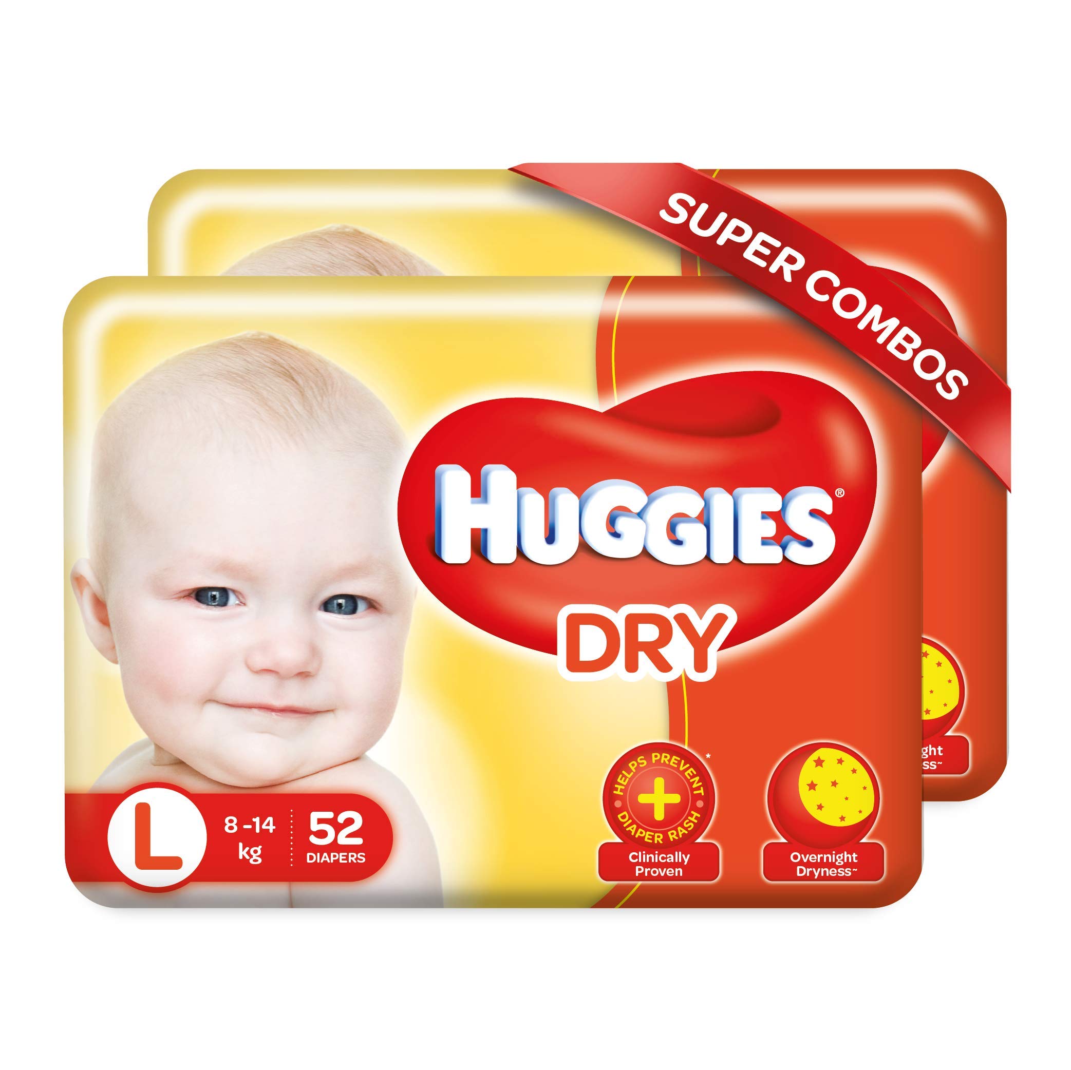Huggies New Dry Large Size Diapers Combo Pack of 2, 52 Counts Per Pack (104 Counts) & Mamaearth Natural Repellent Mosquito Patches For Babies with 12 Hour Protection,White,Pack of 1