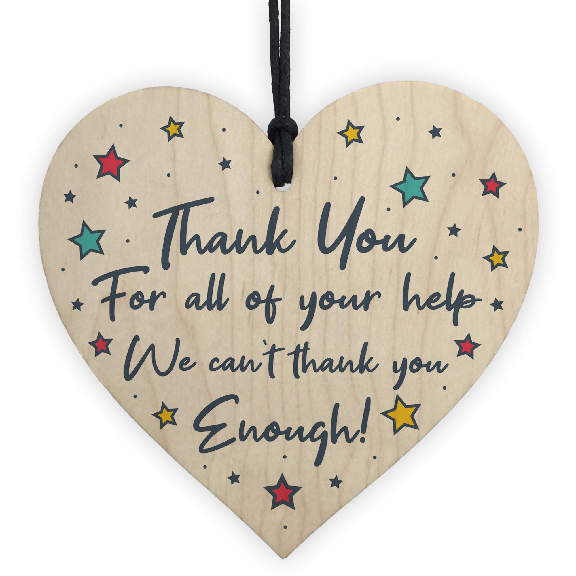Red Ocean Multicolor Thank You For Your Help Gift For Teacher Nurse Volunteer Carer Wooden Heart Gift For Her Him