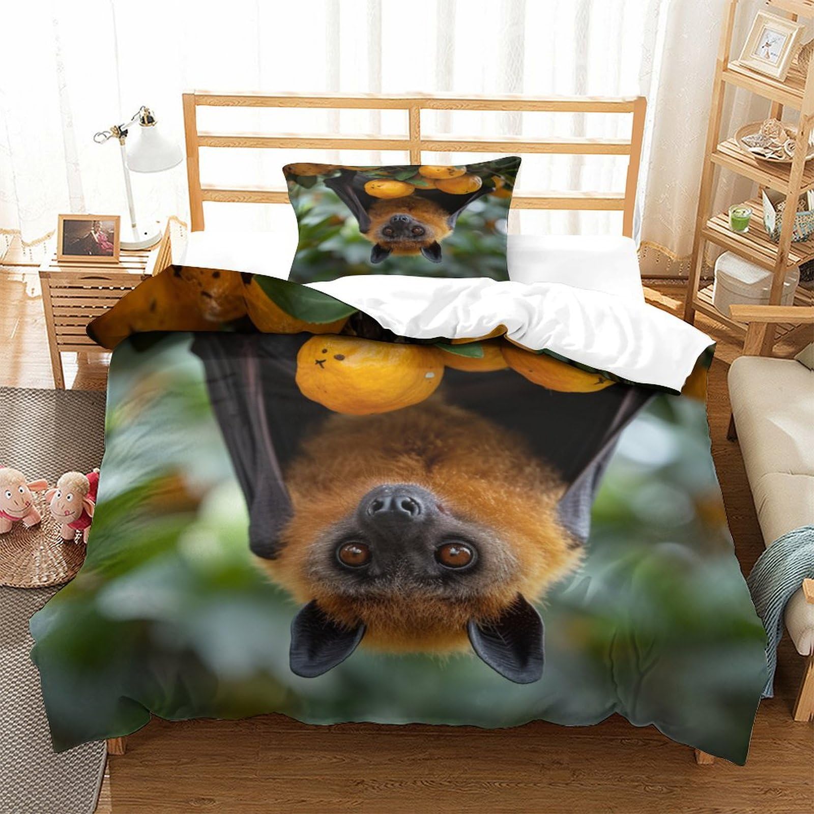 P1S9U7W5Y 3D Printed Bat Animal Duvet Cover Set 3pcs Microfiber Bat Bedding Set Single