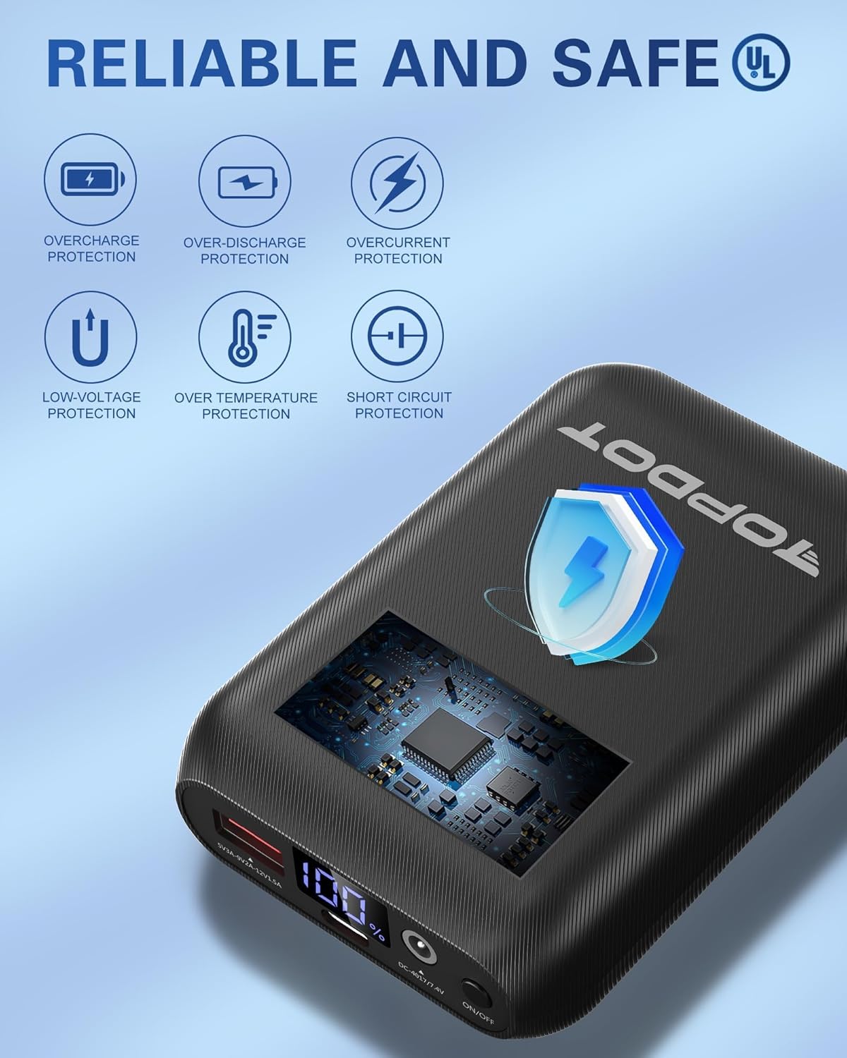 7.4V/5V 2A 16000mAh Heated Vest Battery Pack Compatible with ORORO and Venustas, NORSENN, Portable Power Bank with LED Display for 𝟓𝐕 USB heated Vests Jacket Camping Chair Blanket(NOT for 12V） - Image 4