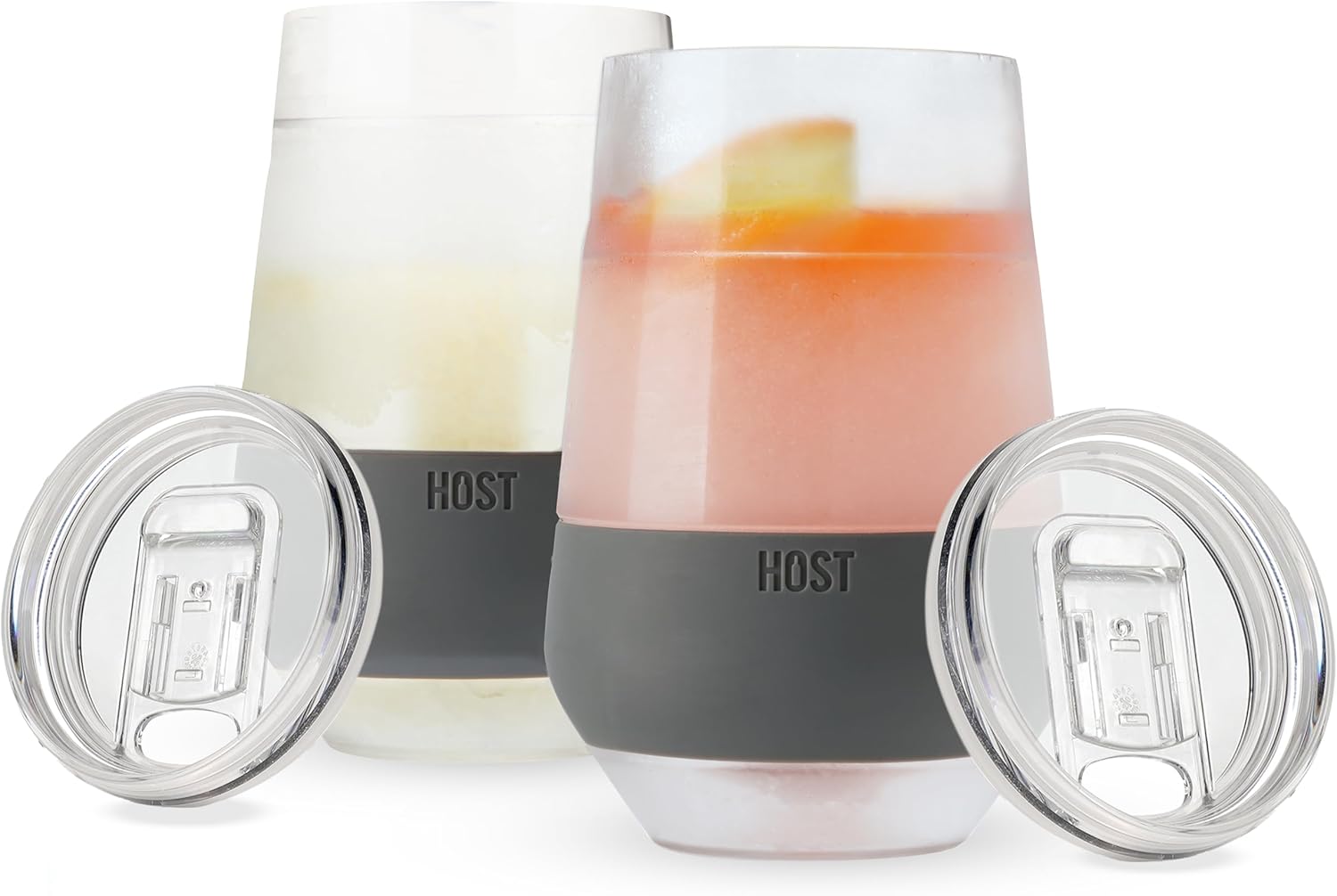 Host Freeze XL Double Wall Insulated Stemless Wine Glasses with Lids for Red and White Wines, On the Go Drink Chiller Tumblers for Beverages, Travel Gifts for Women and Moms, 12 oz, Set of 2, Gray