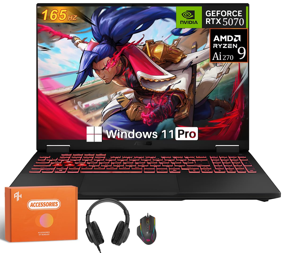 TUF Gaming A16 Gaming Laptop, Geforce RTX 5070, AMD Ryzen Ai 9 270 (Up to 5.2GHz), 16" FHD+ 165Hz 300 nits Display, 32 GB DDR5, 1 TB SSD, WiFi 6E, Efficient Cooling, Windows 11 Pro, Accessories