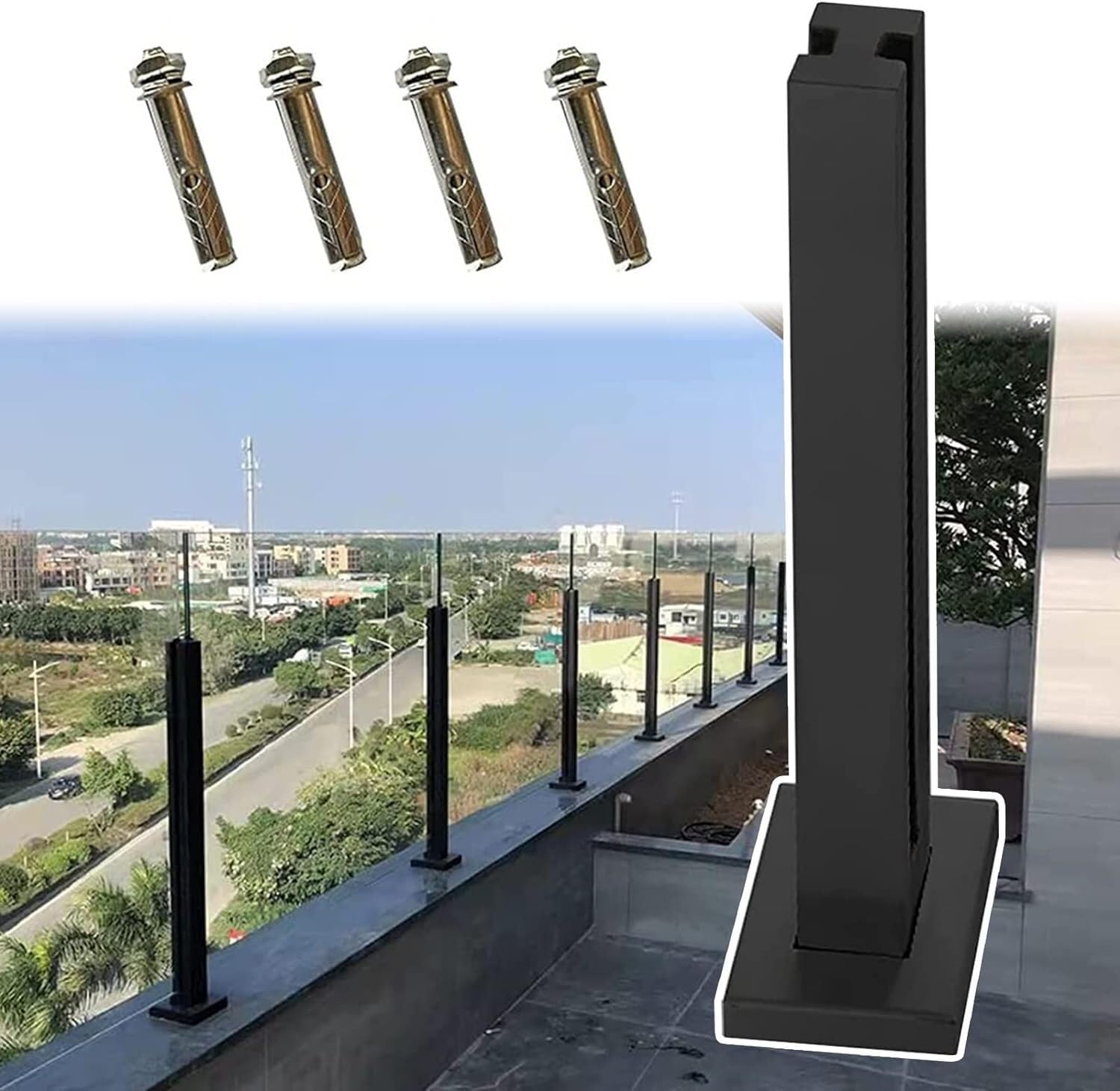 Poteau de balustrade en verre noir pour sublimer votre terrasse et votre patio