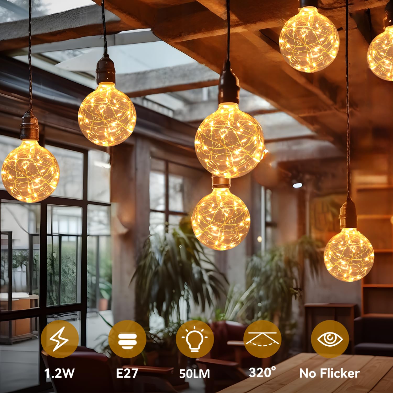 Aigostar - LED-Lampe E27 G95 Vintage 1.2W, Warmweißes Licht 2500K, 50 Lumen, Dekorative Glühfaden-Globuslampe aus Kupferdraht im Edison-Stil, Retro-LED-Lampe, Nicht Dimmbar, 2er-Pack