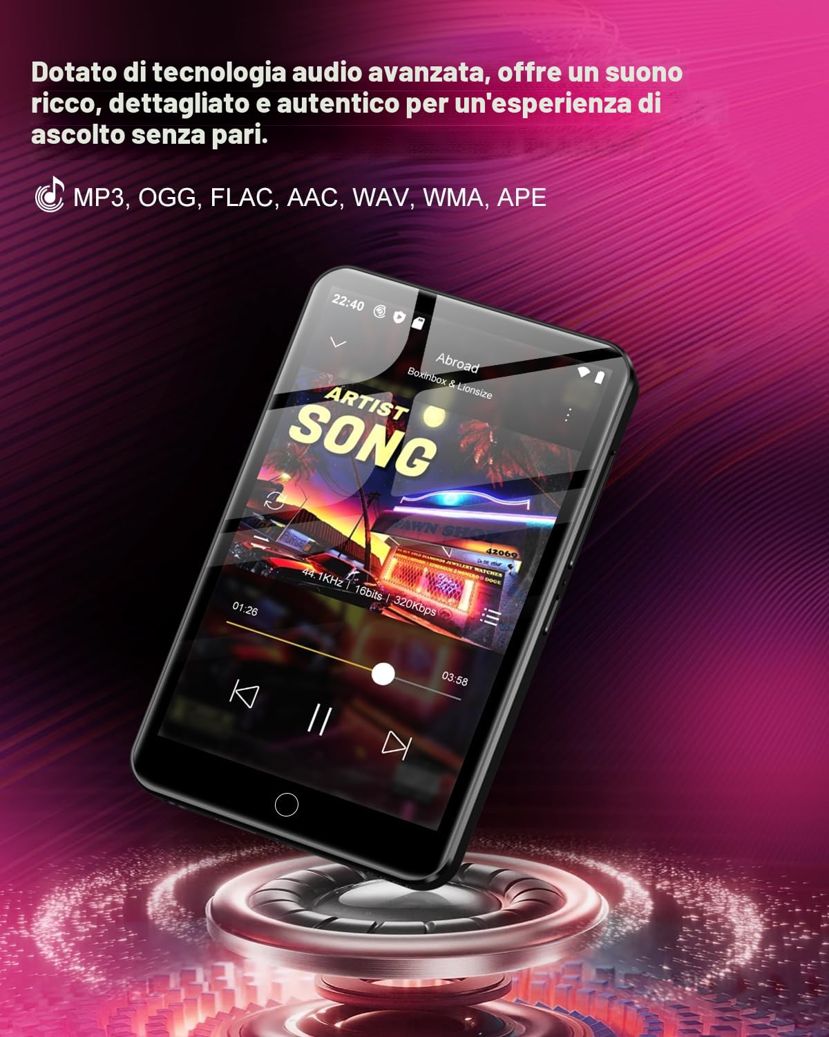 Lettore MP3 ZAQE da 80 GB con Bluetooth e WiFi, lettore MP3 MP4 con touchscreen da 4,0 pollici, lettore MP3 Android con Spotify, Audible, Deezer, lettore musicale HiFi con kinder (Nero)
