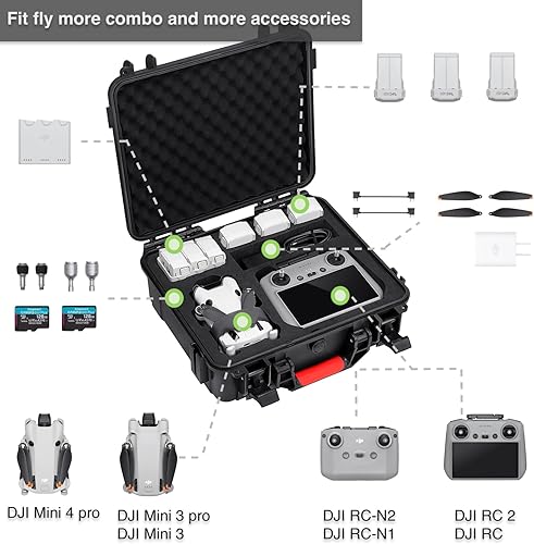 Miniatura 2 de Funda de transporte resistente al agua compatible con DJI Mini 4 Pro Fly More Combo, bolsa de viaje compatible con DJI RC 2RC-N2 y más accesorios