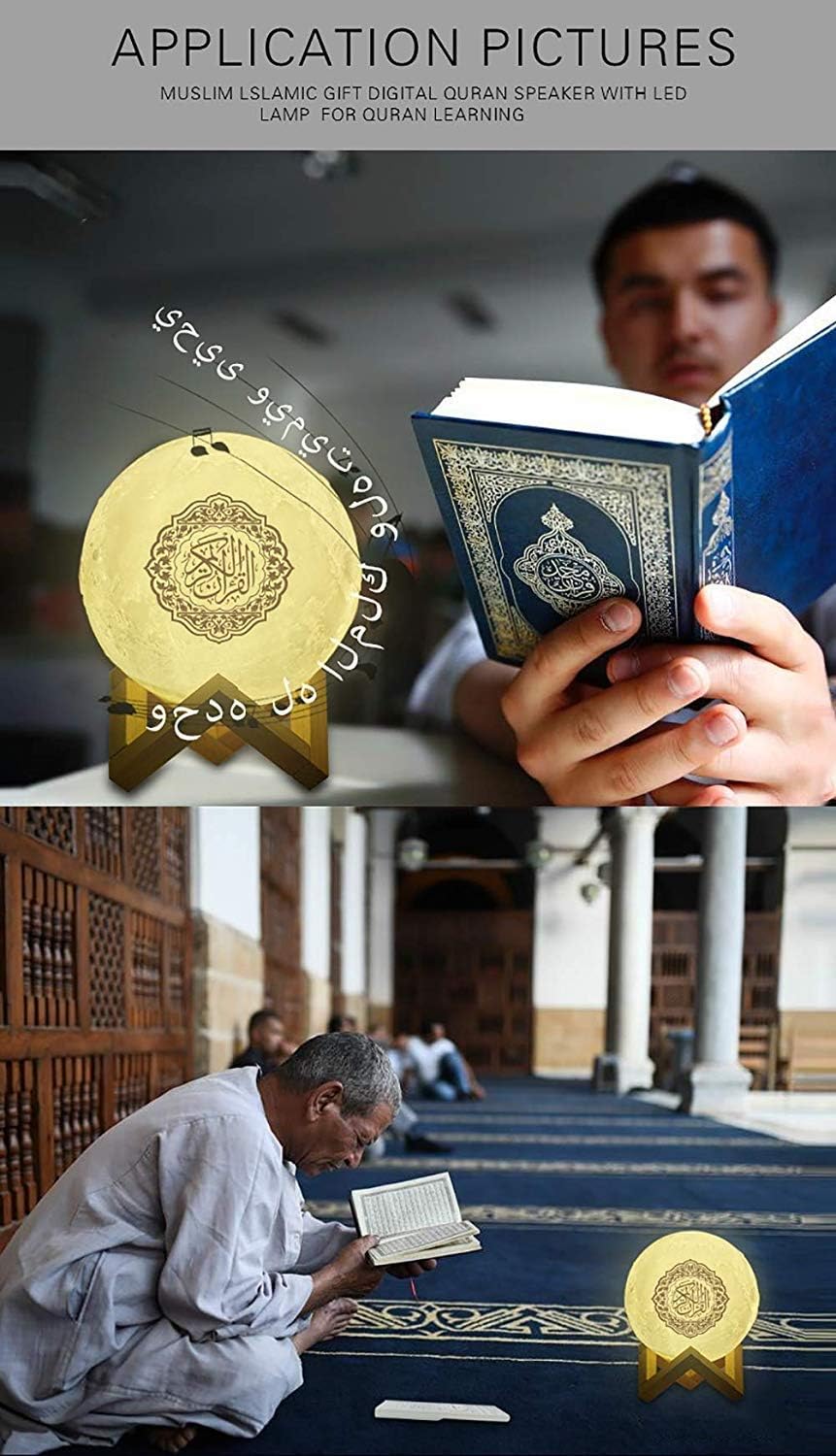 Swthlge 3D Moon Quran Speaker Light, Portable Quran Speaker APP Control Remote Small Moon Light Night Light with Bluetooth Eid Mubarak hajj Gifts…