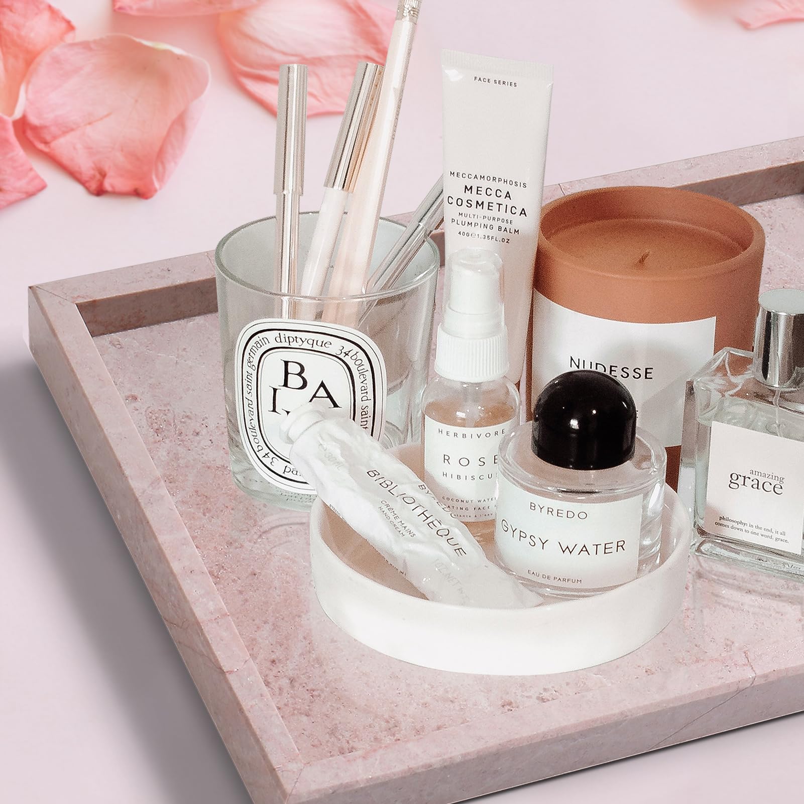 Yew & Tulip Natural Pink Marble Vanity Tray, Nature Rose Cream