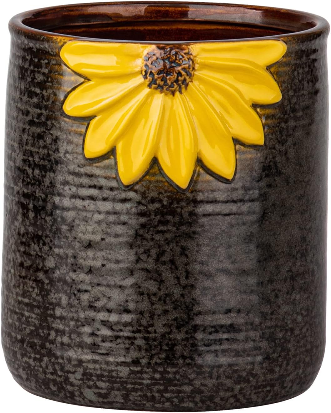 YU&CH Ceramic Kitchen Utensil Crock Spatula Holder ( Large , Brown )