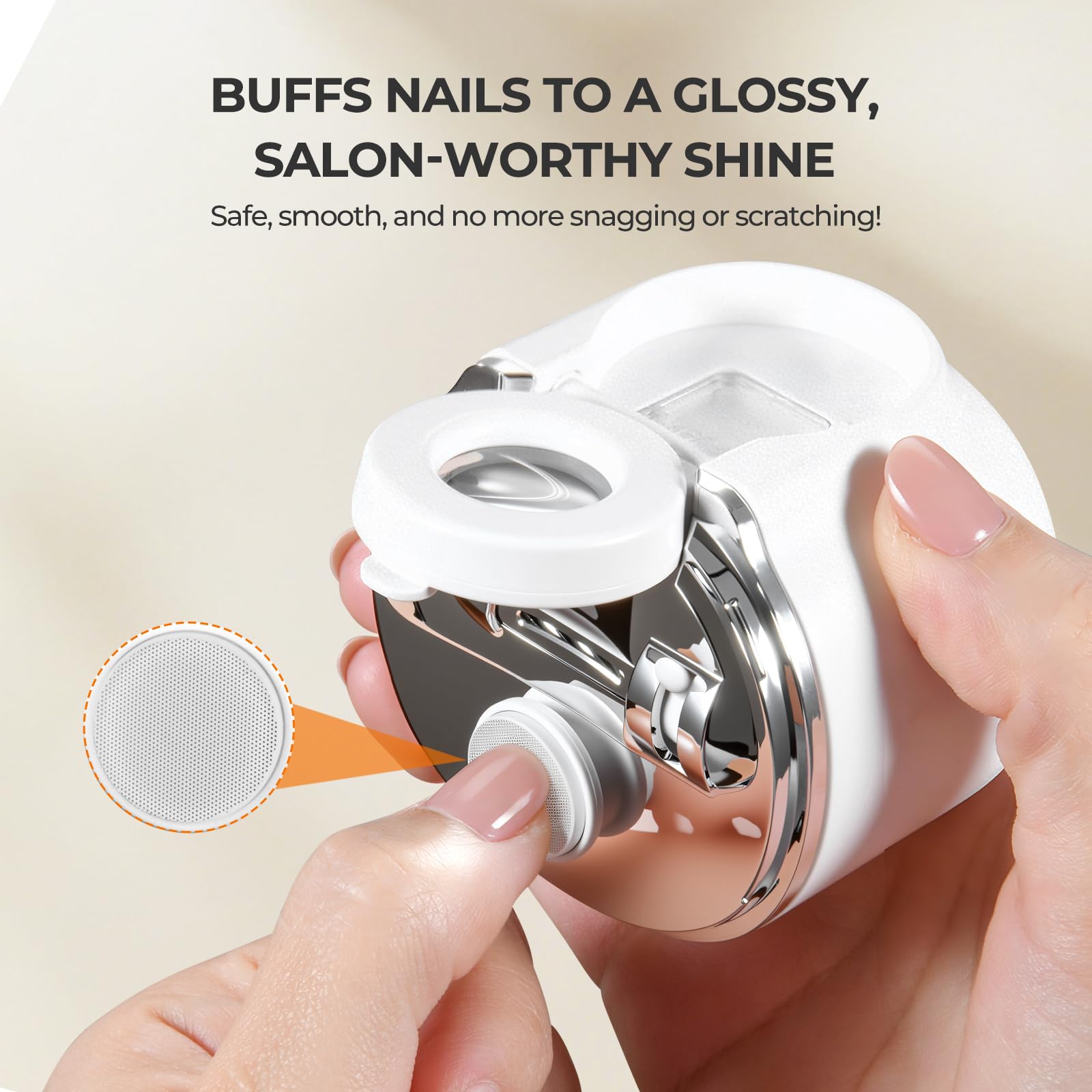 Electric Nail Clipper with Polishing and Magnifying Glass, 3-Speed Electric Nail Trimmer with Display, LED Light and Nail Scraps Storage, Automatic Nail Trimmer for Adults, Seniors and Kids - White — view 5