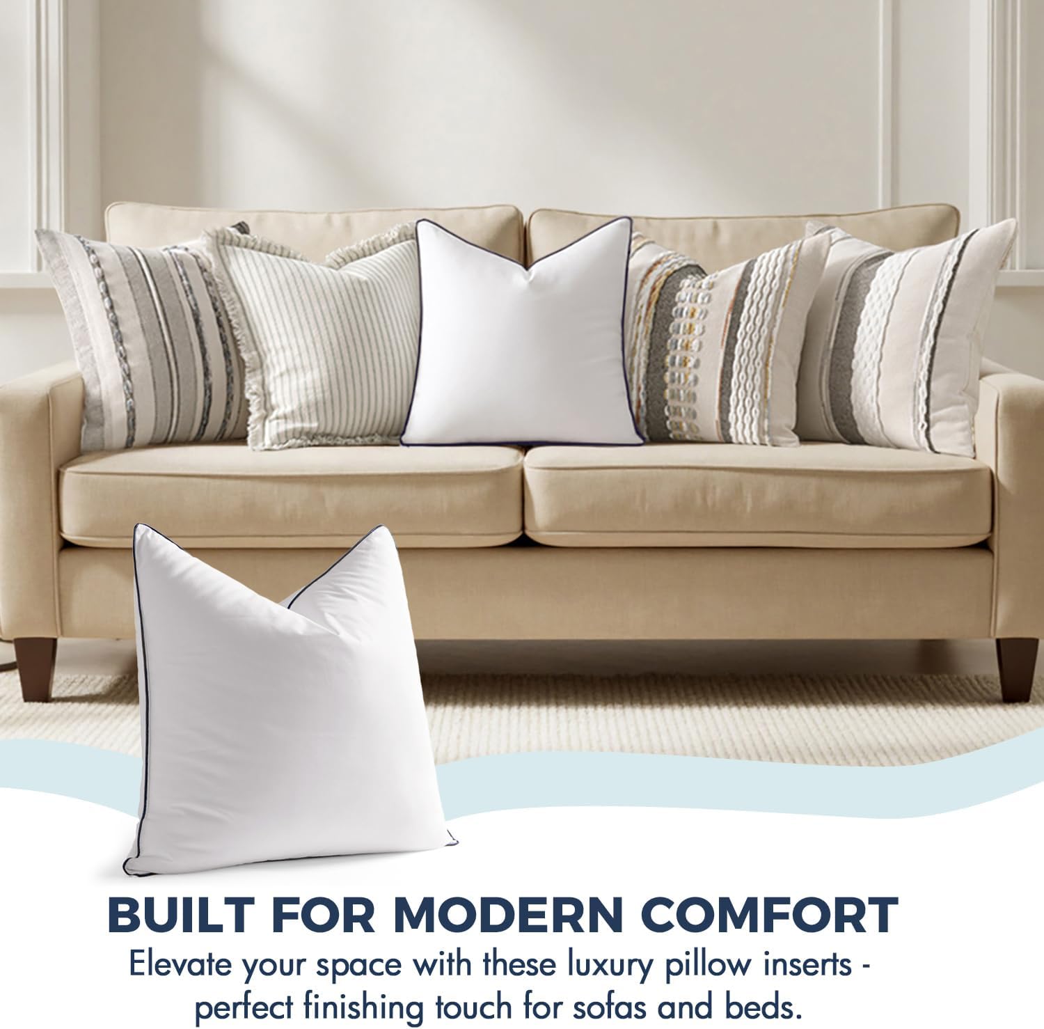 MIULEE 18x18 Pillow Inserts, Fluffy Down Alternative Filling Pack of 2 Ultra Soft Throw Pillows Bundle Couch Throw Pillow Covers for Sofa Living Room Solid Dyed Pillow Cases