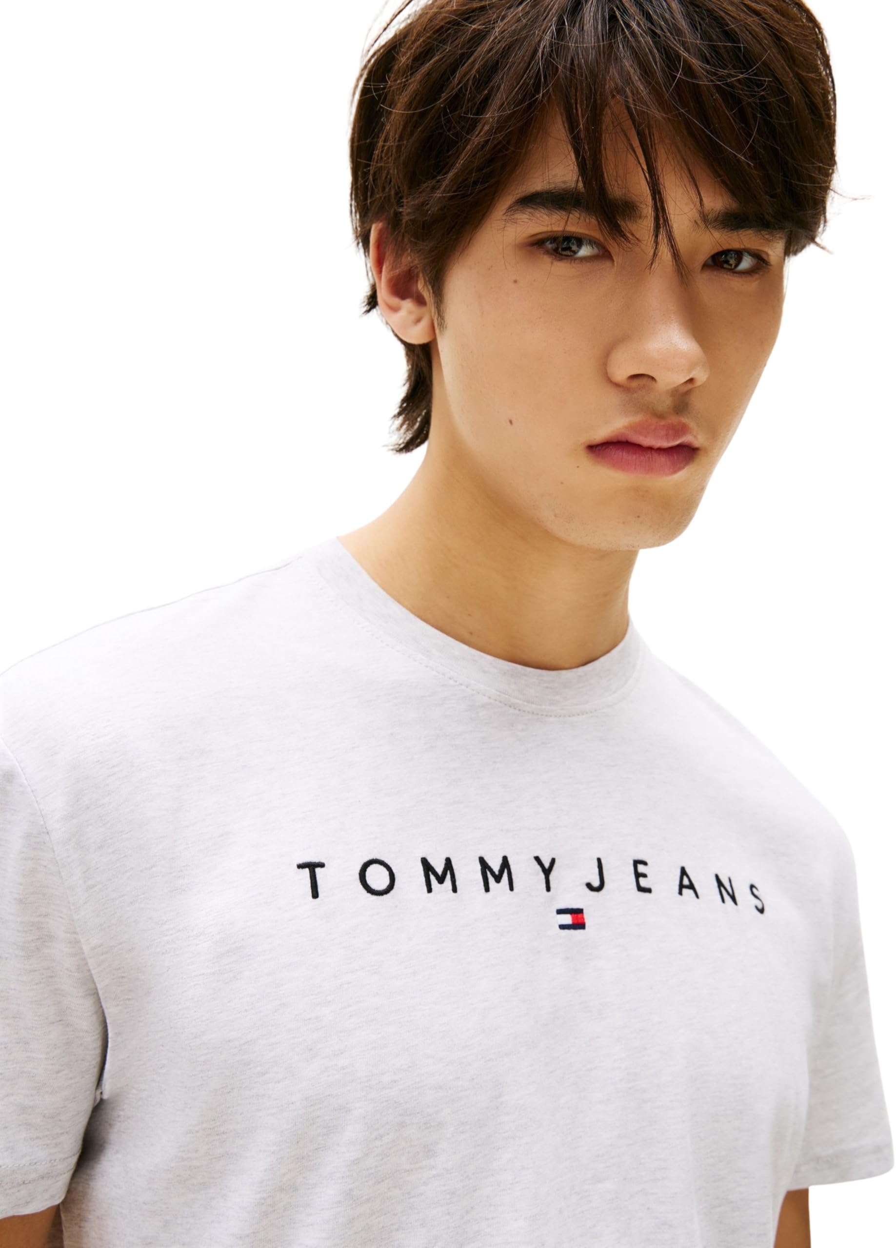 Tommy Jeans Camiseta de Manga Corta Hombre Linear Logo de algodón
