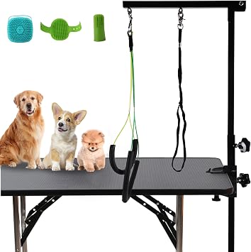 Dog Grooming Arm with Clamp & Pet Grooming Table Accessories - Adjustable Foldable Height 20"-35" with No-Sit Holder, Grooming Restraint for Small, Medium Dogs at Home or Salon