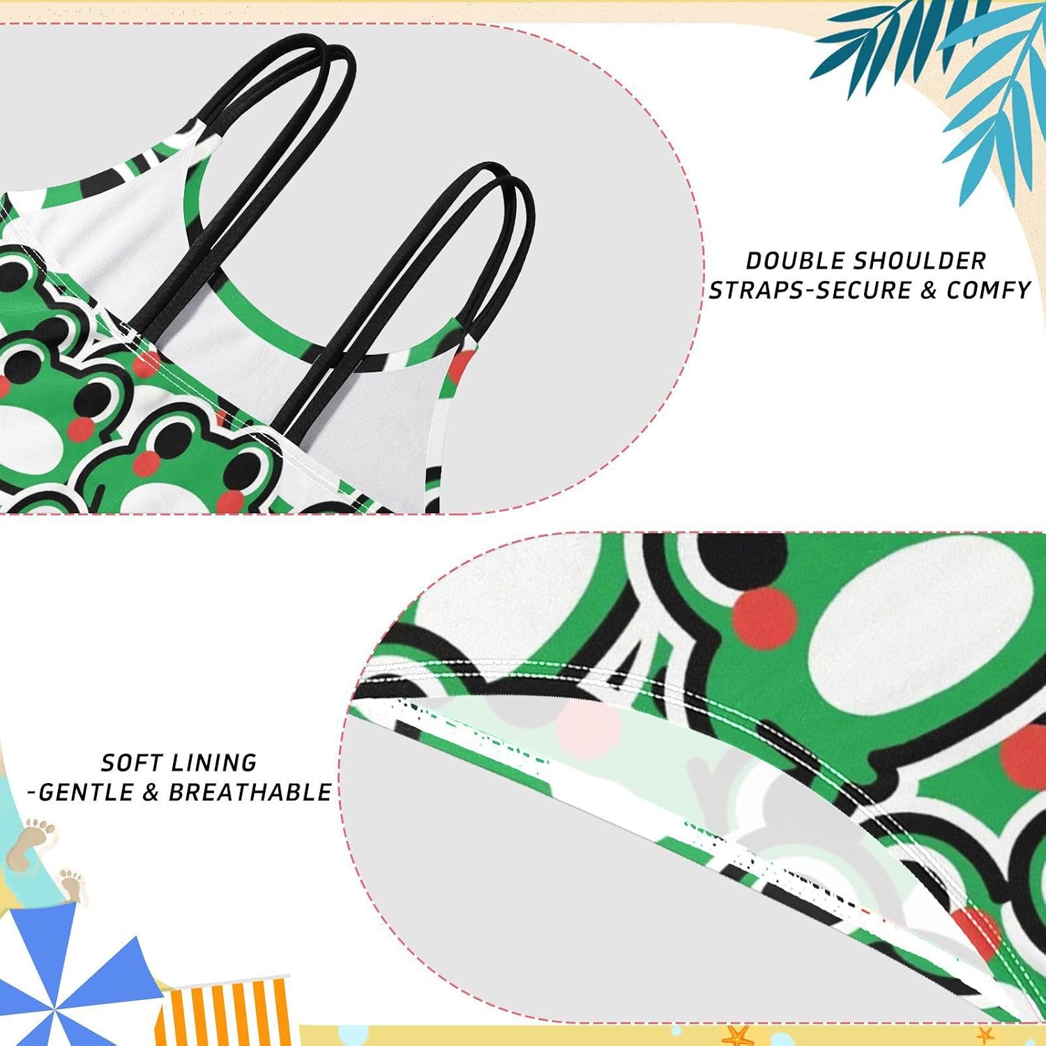 visesunny Girls Two Piece Swimsuits Green Frog Cartoon Vector Girl's Bikini Sets Bathing Suits for Girls Size 5-12Y