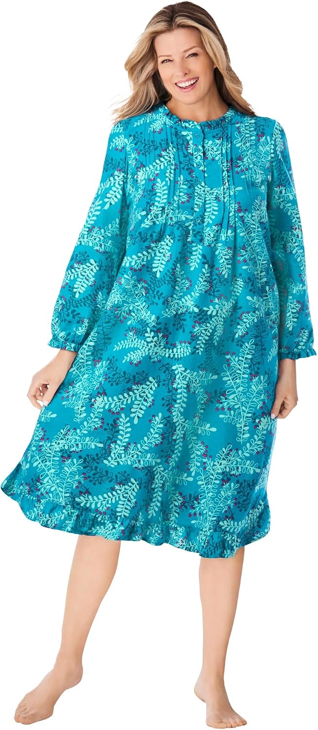 Only Necessities Plus Size Cotton Flannel Print Short Gown