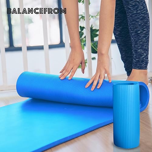 Miniatura 5 de BalanceFrom Esterilla de yoga multiusos de 1 pulgada extra gruesa de alta densidad antidesgarro con correa de transporte, bloques de yoga opcionales