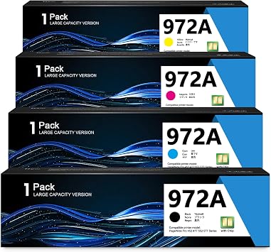 972A Black and Color PageWide Cartridge 4-Pack Compatible Replacement for 972A Ink Cartridge 972X use for PageWide Pro 452dn 452dw 452dwt 477dn 477dw 477dwt 552dw 577dw 577z Printer Ink BCMY