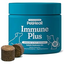 PetHeal Immune Plus Chews for Dogs - Vet-Reviewed - Supports Immunity, Energy & Liver Health with Turkey Tail, Reishi & Milk Thistle | Reduces Lumps & Promotes Shiny Coat | 30 Pork-Flavored Soft Chews