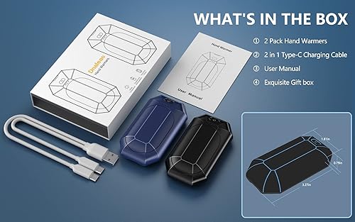 Miniatura 8 de Calentadores de manos recargables, paquete de 2 calentadores de bolsillo portátiles eléctricos de 4000 mAh, terapia de calor, ideal para exteriores,