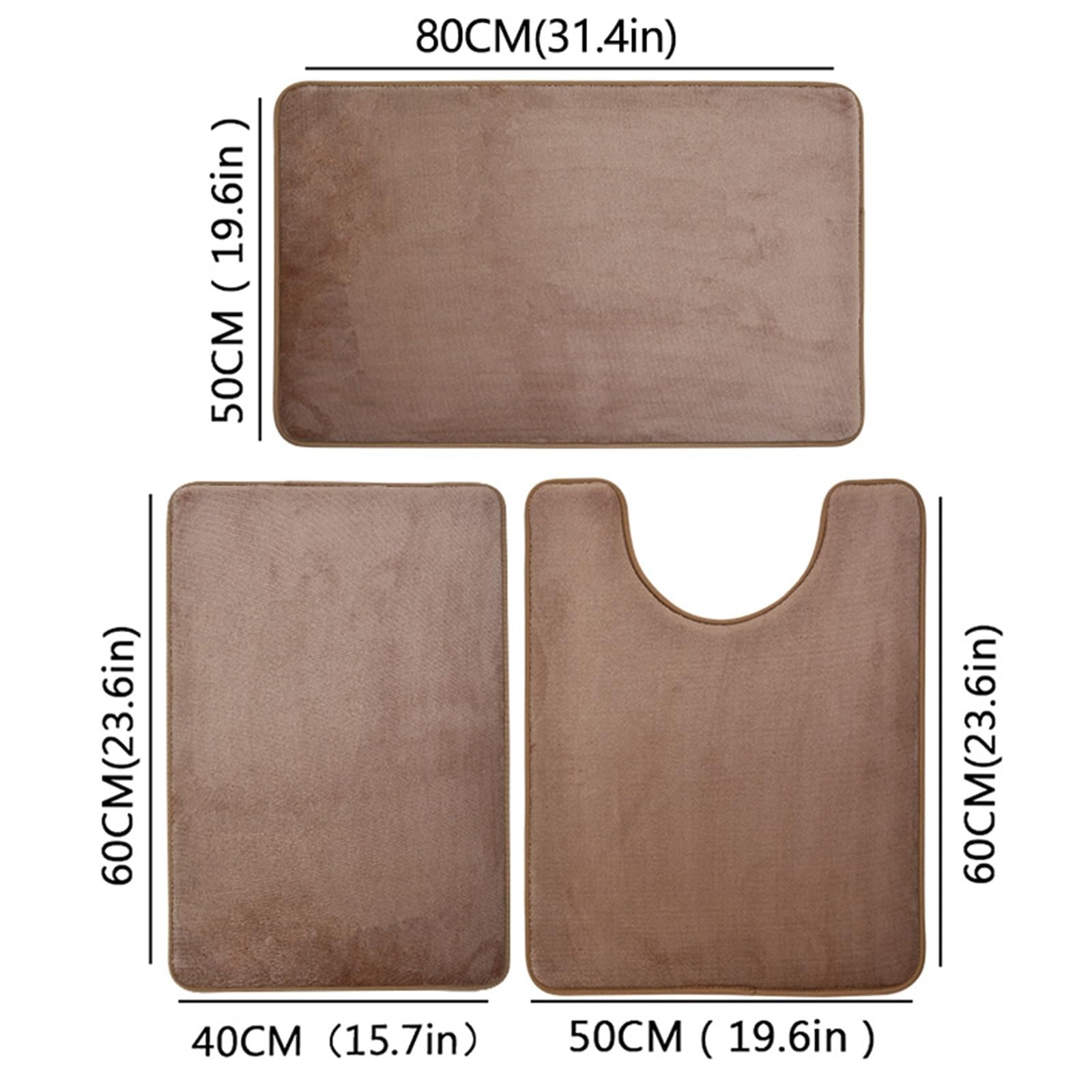 Tappeti Bagno Tappetino da bagno 3 pezzi, doccia, assorbente, tappeto antiscivolo, morbido e confortevole, lavanderia(Khaki)