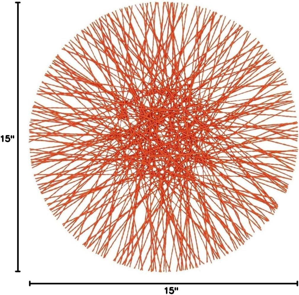 Fennco Styles Unique Paper Straw Placemats 15 Inches Round, Set of 4 – Orange Modern Traycloth Table Mats for Home, Dining Room Décor, Banquets, Indoor & Outdoor and Special Events