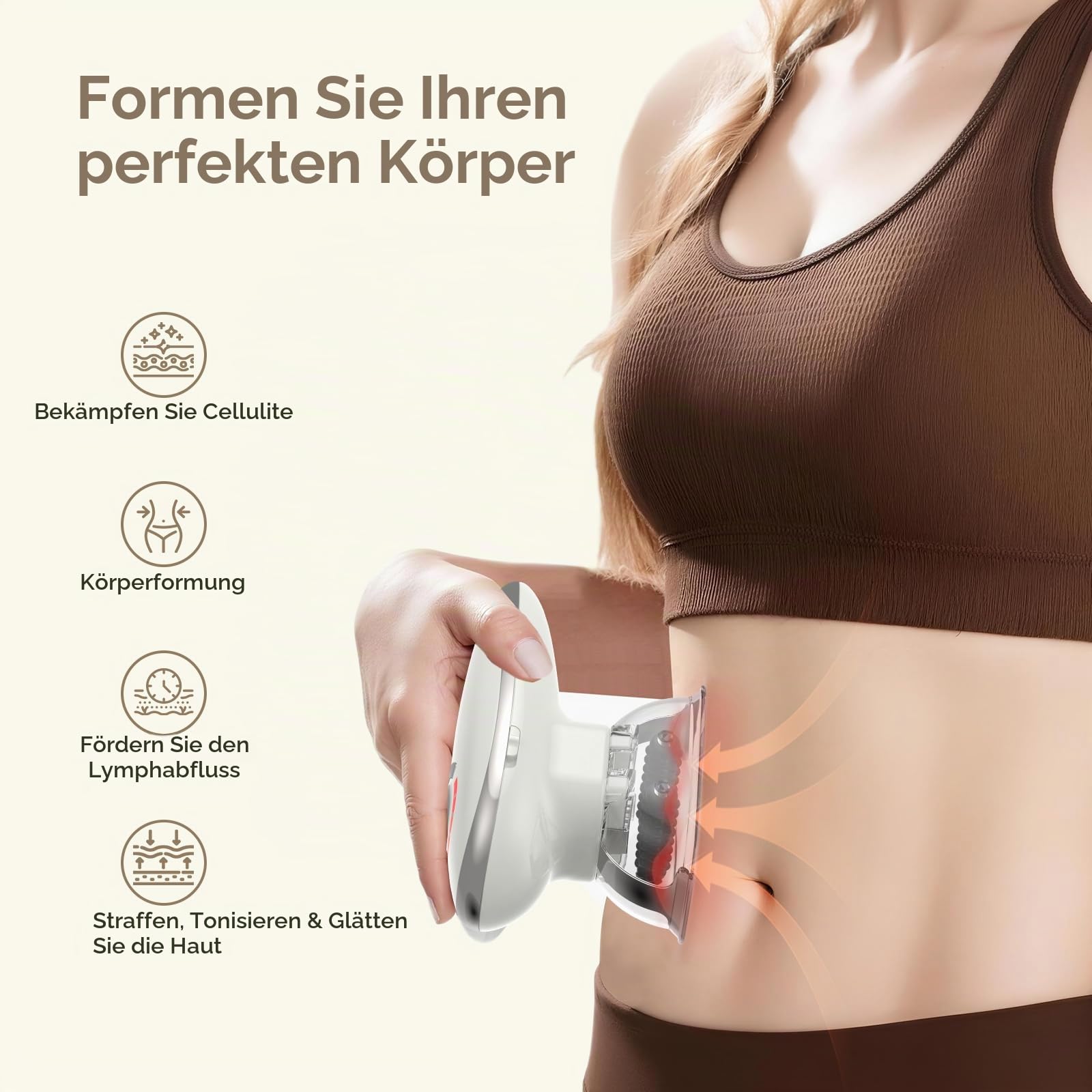 PELCAS Elektrisches Anti-Cellulite Massagegerät mit EMS & Vakuum | Schröpfmassagegerät mit Massage-Rollen, Cupping Massager & Lymphdrainage für Bauch Beine Oberschenkel Gesäß Arme Hüftpolster
