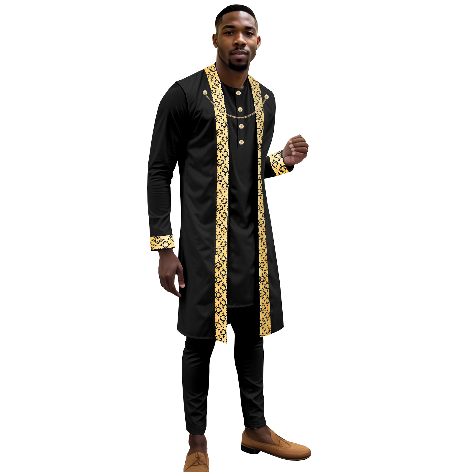 Wear Photos Men Long Sleeve African Traditional Dresses Men's African Piece  Set Traditional Suit Gold Embroidery