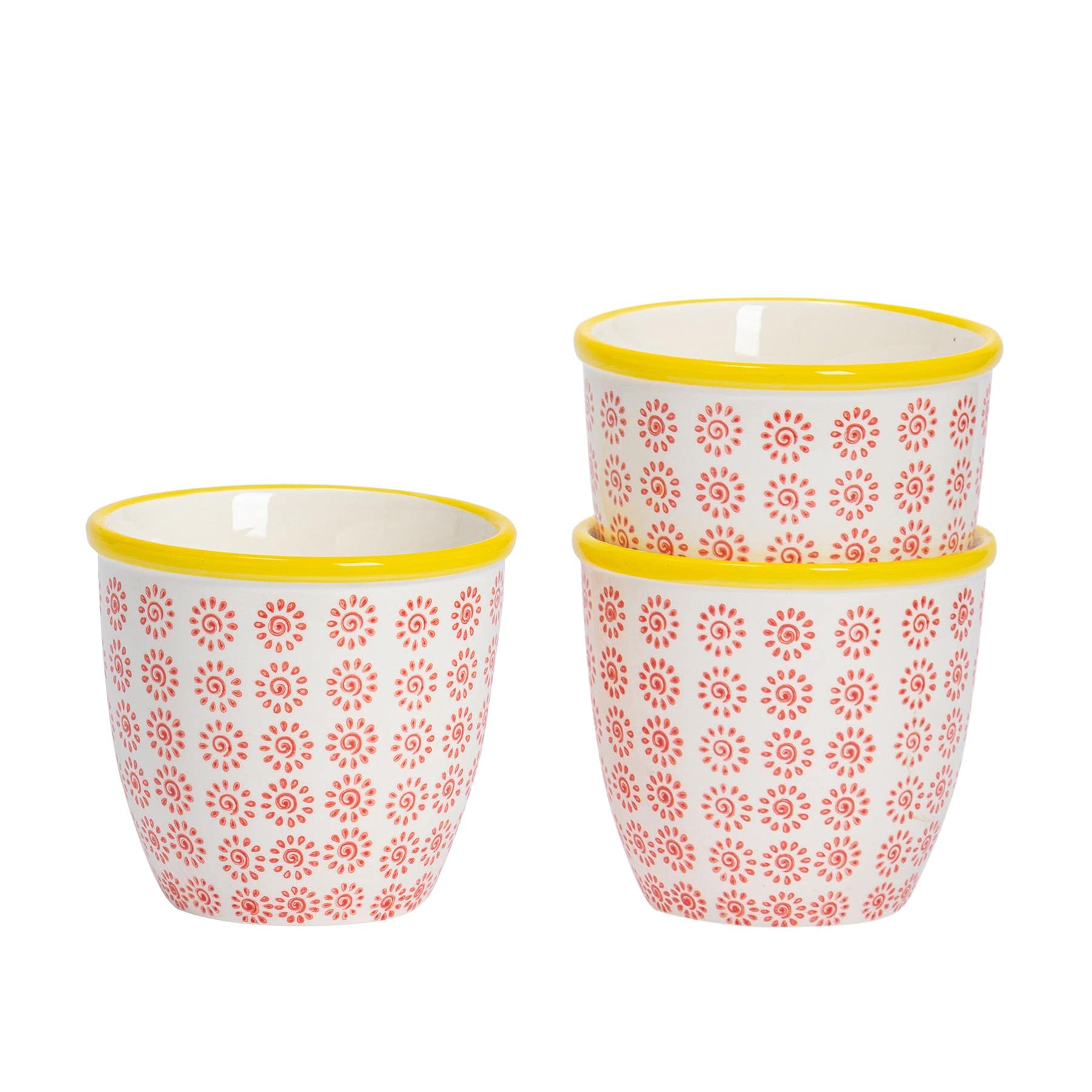 Nicola Spring Handbedruckte Blumentöpfe – 14 Cm, Orange – 2er Set, Ohne Ablauf, Für Drinnen & Draußen