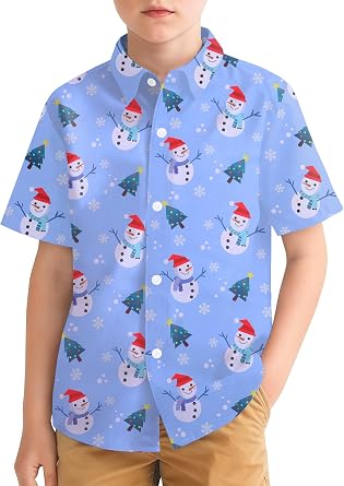 Hawaiian Shirt for Boys Button Down Wrinkle Free Shirt Short Sleeve Funny Beach Casual Summer Print Top for Kids 4-15 Years