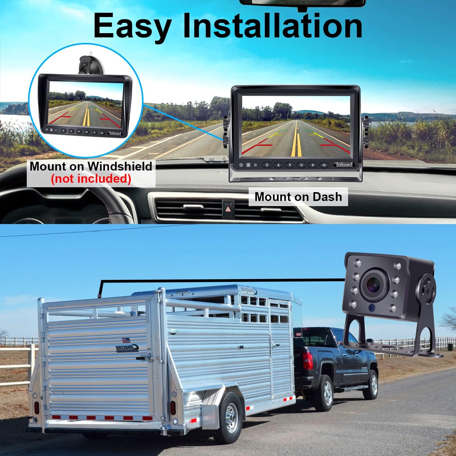Black Friday Clearance Backup Camera for Trailer, HD 1080P 2 Wired Rear View Camera with IR Night Vision, 7'' LCD Monitor High-Speed Observation 30 Mins DIY Installation Kit for RV Truck Bus 5th Wheel Camper-DoHonest P13