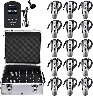 Retekess TT106 Church Translation System, Wireless Tour Guide System, Lightweight, Clear Sound Quality, Right Ear Hook Receiver, Tour Guide Headsets for School Factory (1 Transmitter and 15 Receivers)
