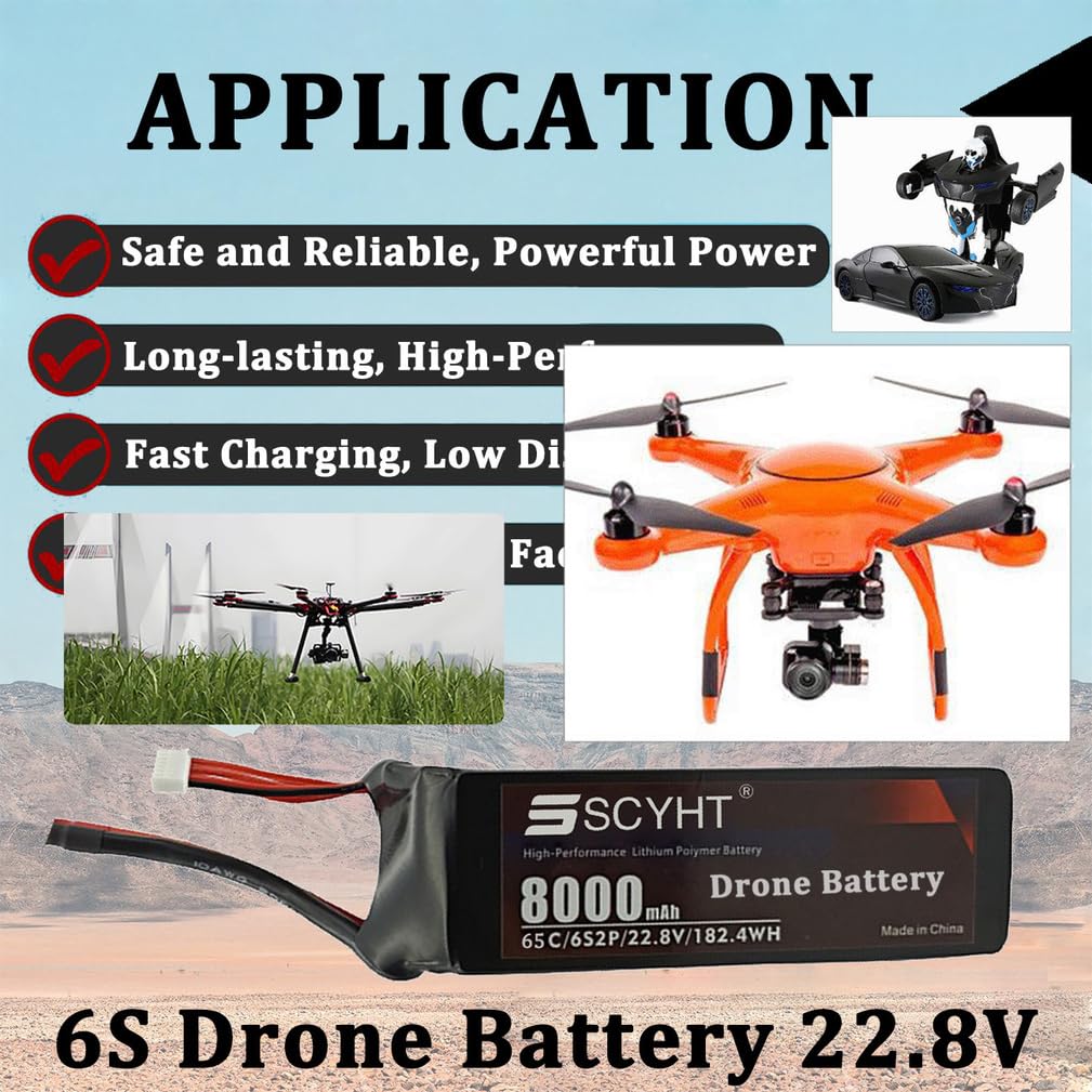 Batteria al litio 22,8 V Batteria Lipo 65C Batterie ricaricabili 8000 mAh Batterie droni per aeromodelli per motore 50 W a 200 W con porta XH-6S,22.8v8000mah 65c xt60 u 1pack