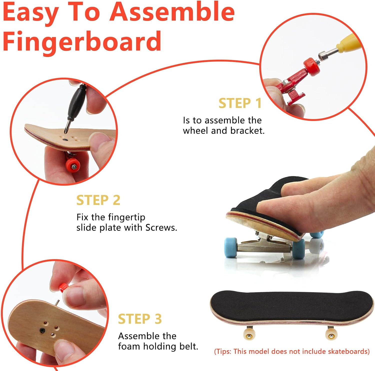SIXPOINTS DIY Fingerboard Making Kit Case -14Pcs 31mm Trucks,48Pcs Multi Colour Wheel, 60Pcs Screws,30Pcs Nuts,4Pcs Spanner Tool,Compatible with Most Finger Board Repair Replace Tool