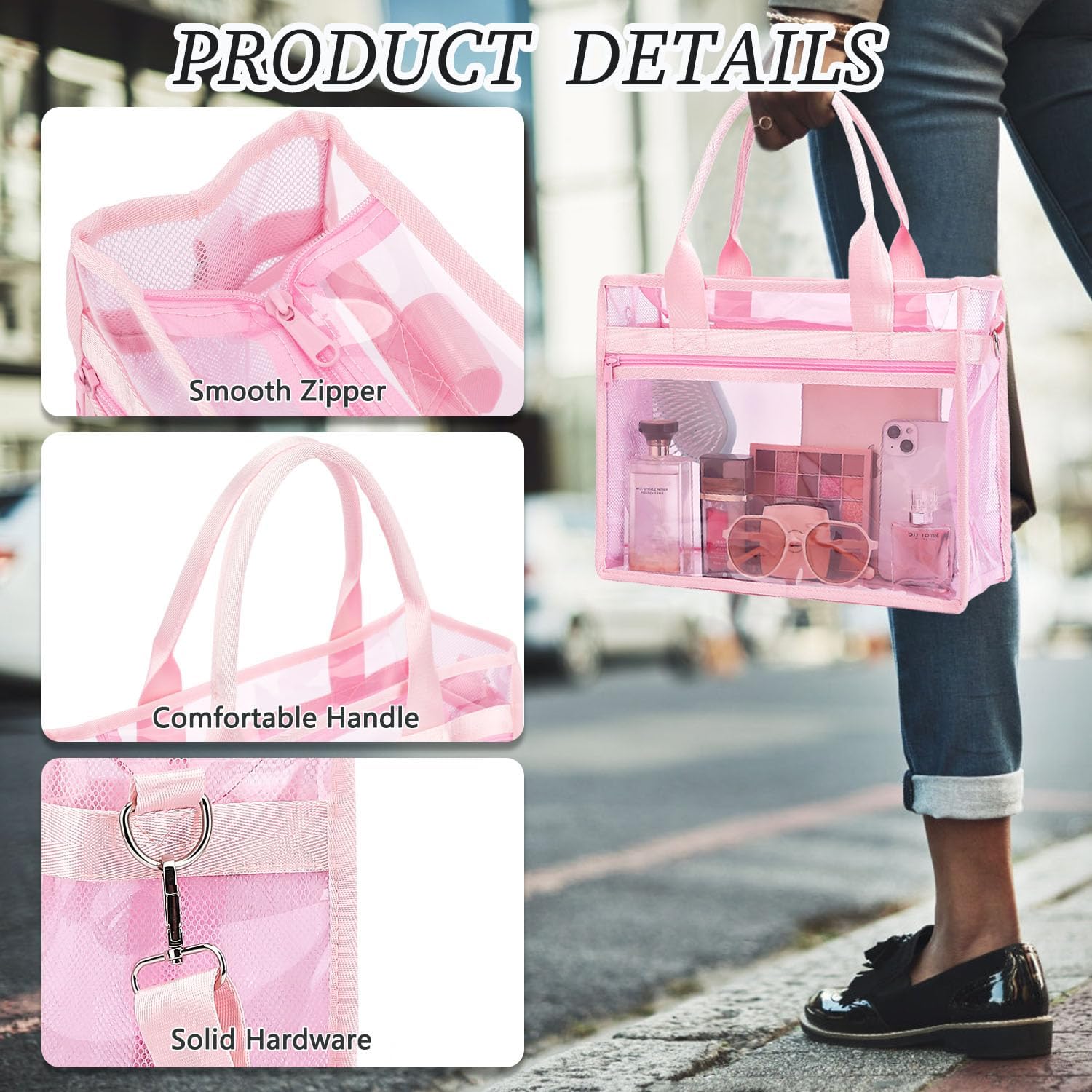 Iridescent Clear Beach Bag for Women, Large Pool Tote Cruise Vacation Essentials - Waterproof, Zipper Closure - Image 6