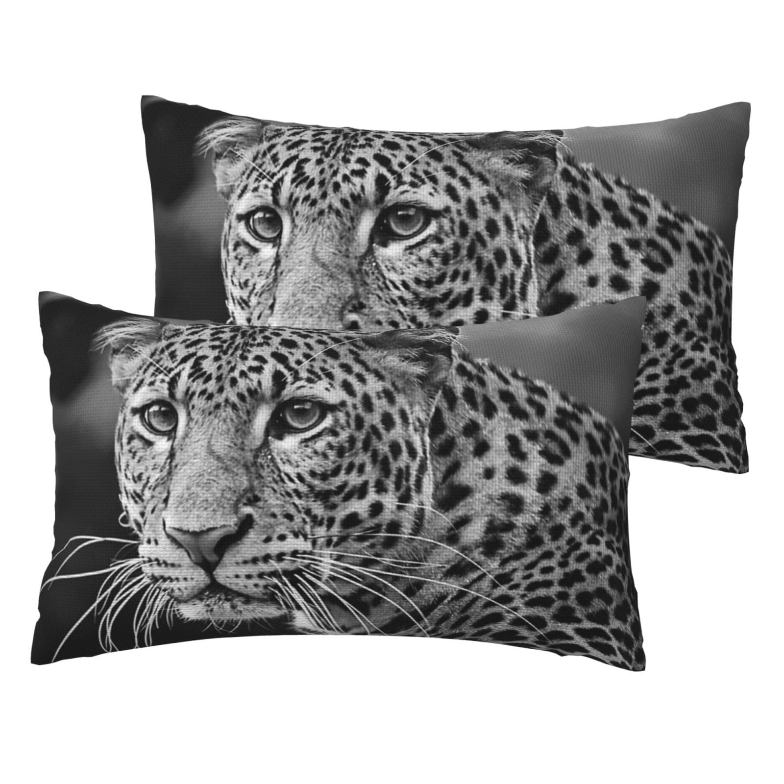 Housse de coussin imprimé léopard en lin imitation noir blanc lot de 2 pour décoration de salon