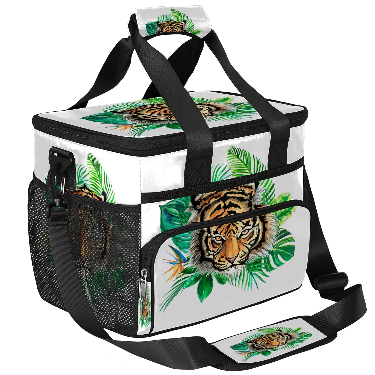 Große Lunchtasche mit tropischen Blättern, Tiger, für Erwachsene, Herren, Damen, Kinder, Mädchen, Jungen, isolierte Lunchbox, Kühltasche, Kühltasche, Kühltasche, Kühltasche, Kühltasche, für Arbeit,