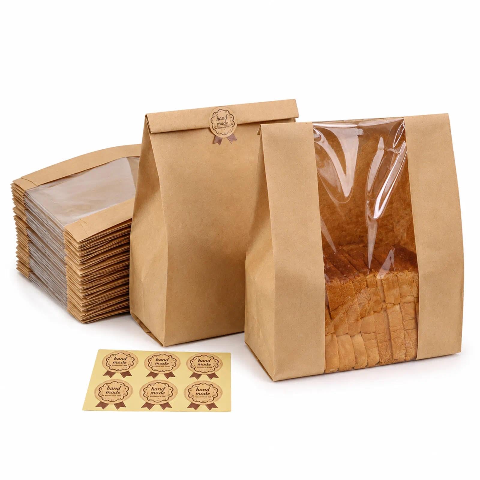 Huoanpo Brown 50 Pack Bread Bags, Food Packaging, Kraft Paper Bakery Bags