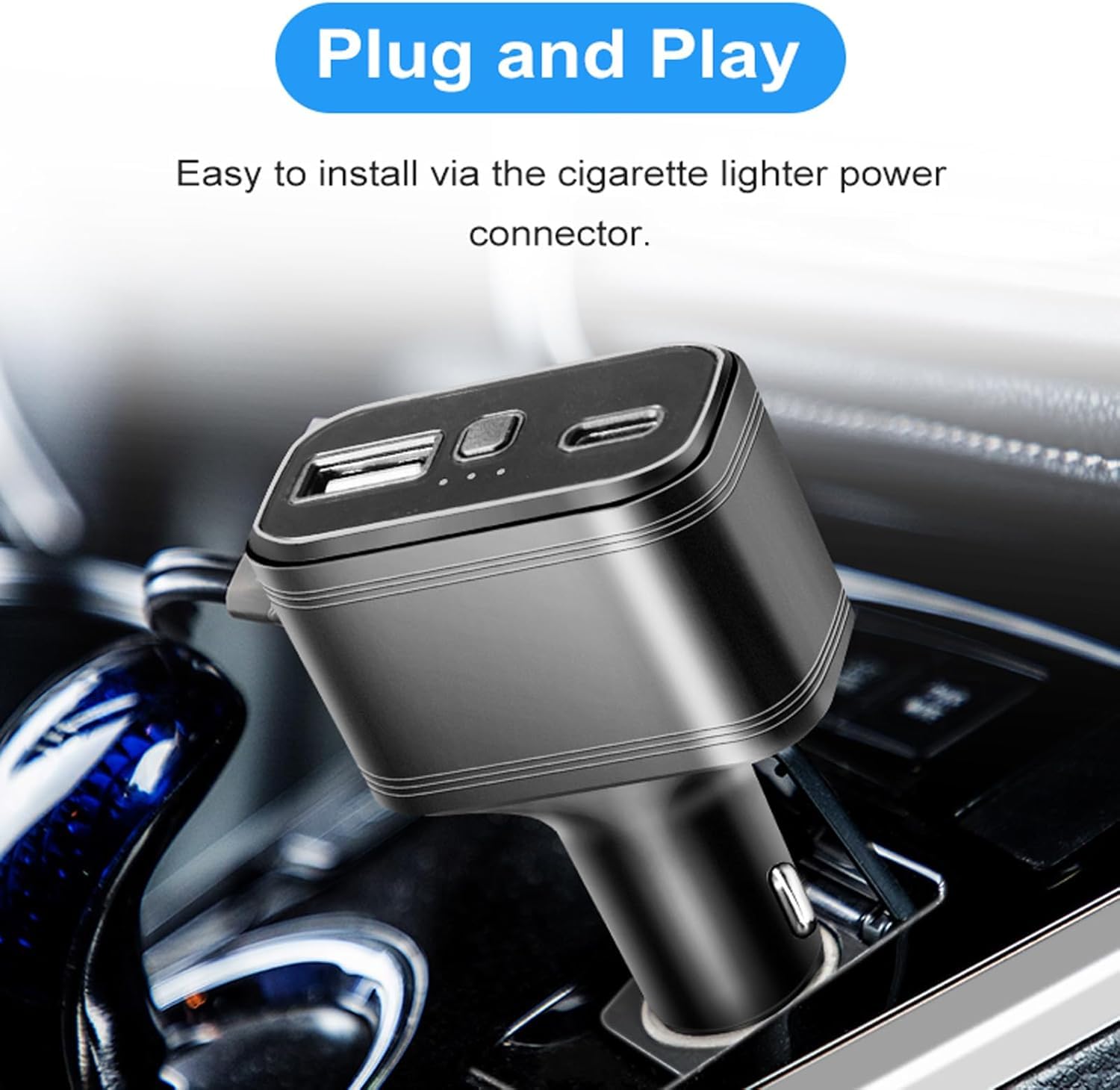 Traceur GPS 4G LTE, appareil de traceur GPS 4G caché sans ABO allume-cigare de voiture, double port de charge USB de type C, localisation en temps réel, alarme de vibration, alarme de déconnexion, etc
