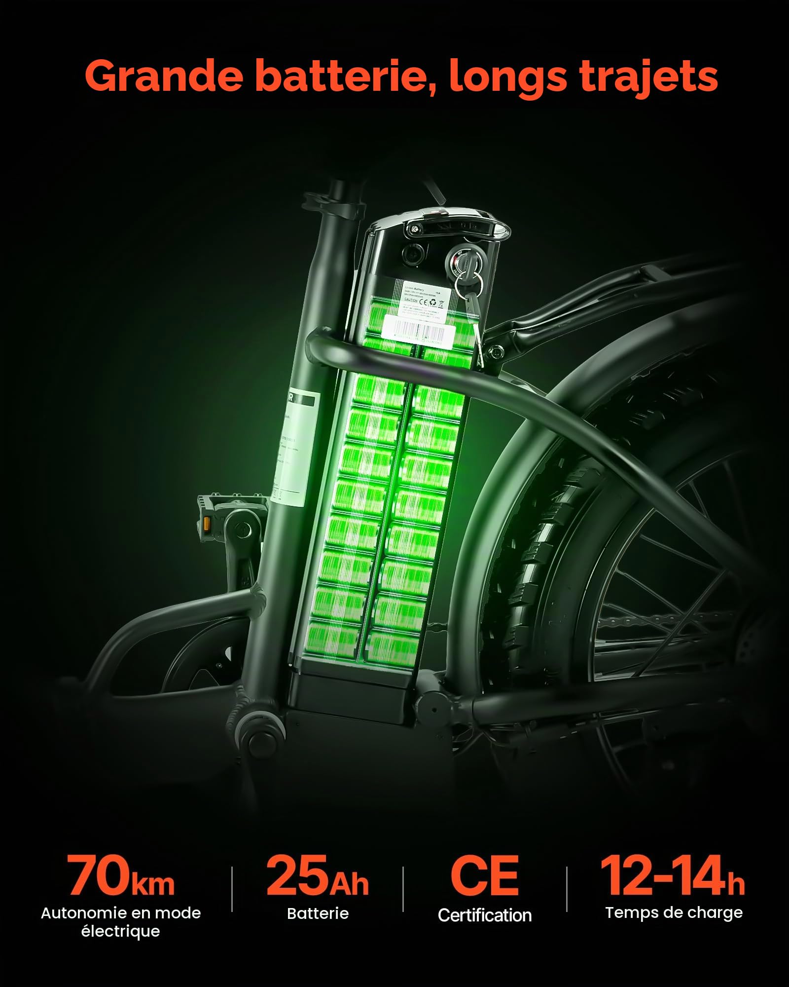 VEVOR Vélo Électrique Pliable Adulte, VAE 250 W, Batterie Amovible 25 Ah, Moteur sans Balais 36 V 25 km/h, Autonomie jusqu'à 70 km, Pneu Pneumatique, Boîte de Vitesses 7 Vitesses, Trajets Quotidiens