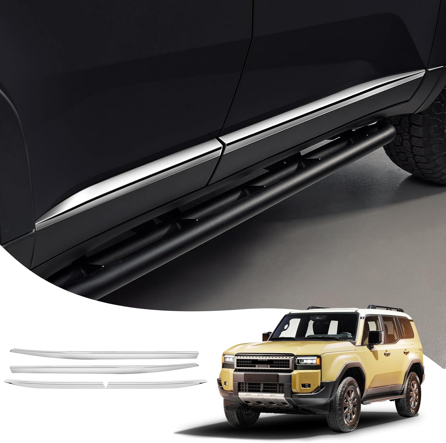 4 Pcs Chrome Plating Car Body Trim for 2024 2025 2026 Toyota Land Cruiser 250 1958 Prado Lc250 J250 Car Door Side Anti-Scratch Highlight Strip Interior Modification Accessories ﻿ (Silver)