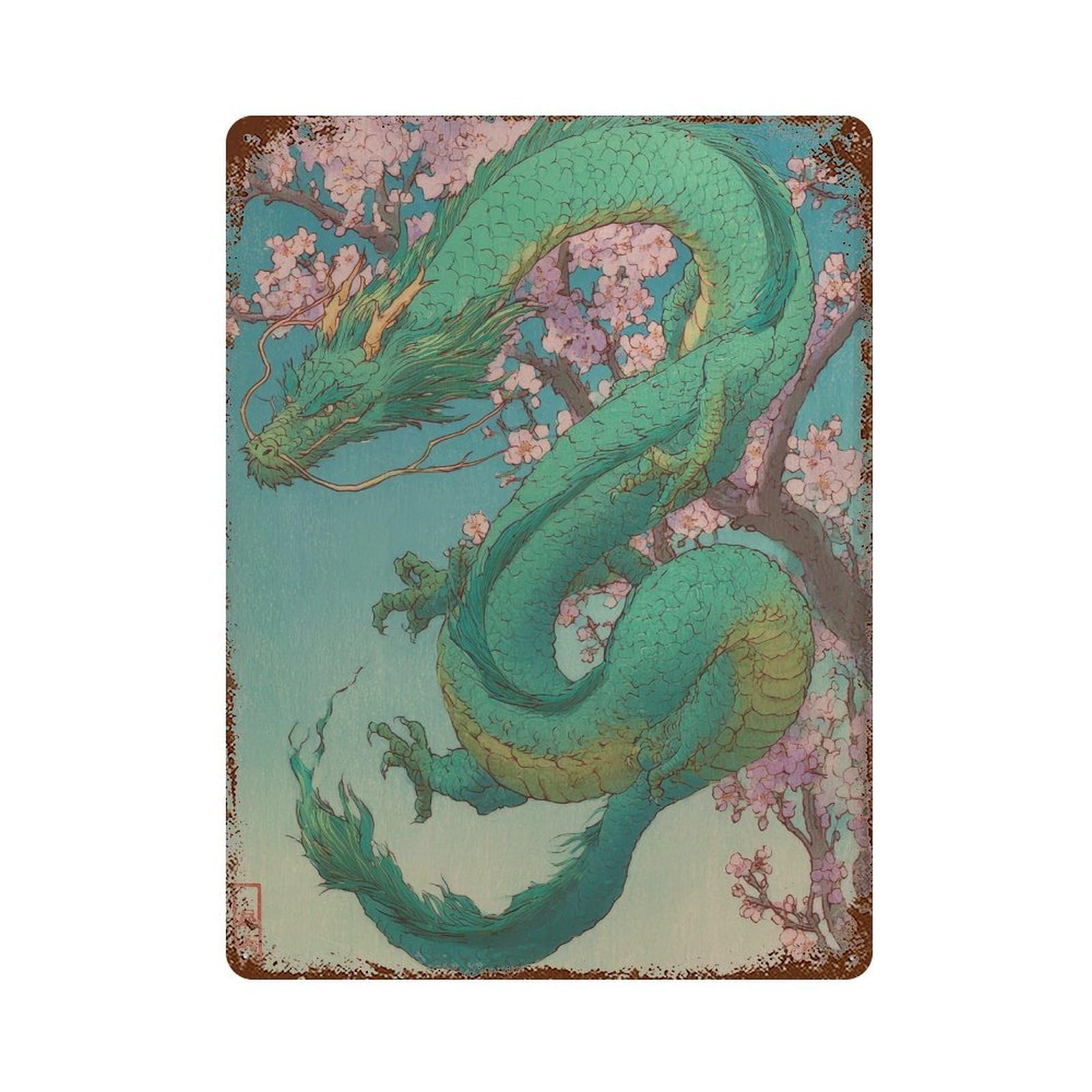 xiaoxiaoshen Green Dragon. Japanese Traditional Asian Wall Decor Art Metal Tin Poster Modern Home Decor Art Home Bar Shop Decorations Vintage Sign 40x30cm