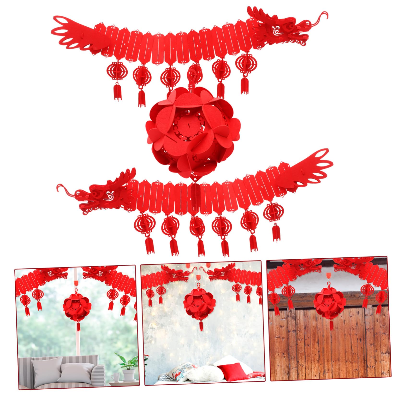 TOPBATHY 2 Sätze Chinesische Neujahrsdekoration deckenverkleidung Living Room Decoration rote Girlande Frühlingsfest Szene Anhänger hochzeitsdeko Frühlingsfest-Drachen-Anhänger Vlies