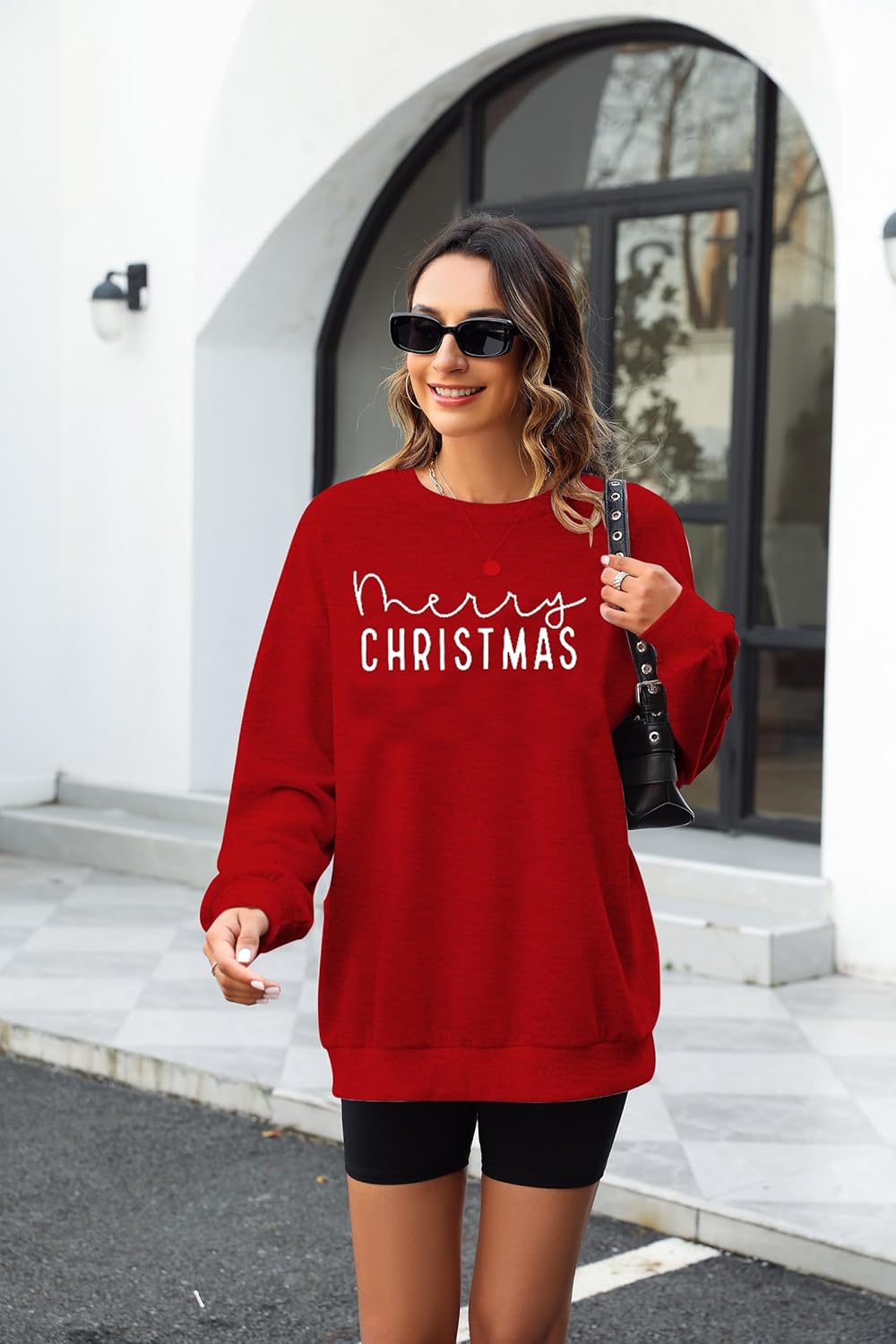 Christmas Sweatshirts For Women Xmas Sweater Merry Christmas Letter Printed Sweatshirt Holiday Long Sleeve Tops - Image 3