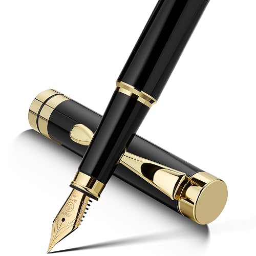 MCNTEIK Fountain Pen-Luxury Black and Gold Finish, 18K Gilded Nib(Medium),