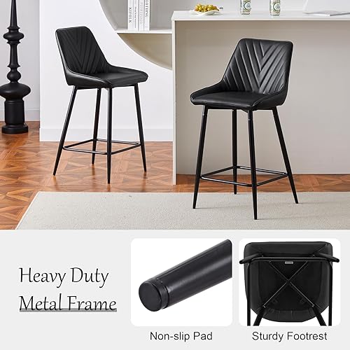 Miniatura 7 de TUKAILAi Juego de 2 taburetes de bar modernos de piel sintética, elegantes taburetes de bar de altura de mostrador con respaldo, reposapiés y patas