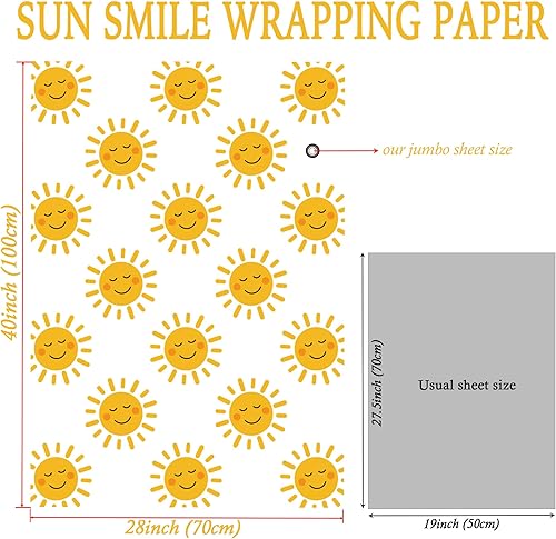Miniatura 5 de SaringSwoon Smiley Sun - Papel de regalo para niños y adultos, color amarillo brillante con la sonrisa del sol para cumpleaños, baby showers, y