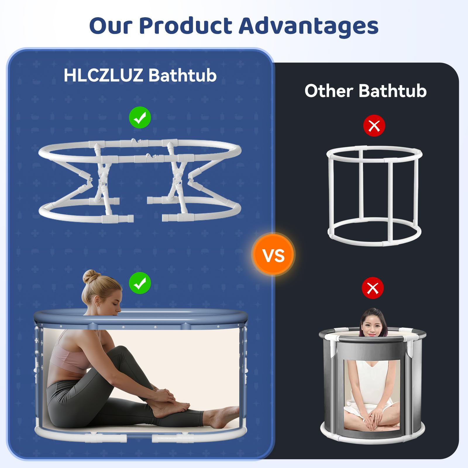 Bañera portátil, bañera plegable sin instalación, bañeras de ducha independientes con cojín, bañera plegable de spa, bañera de baño caliente y hielo para interiores y exteriores (rejilla rosa