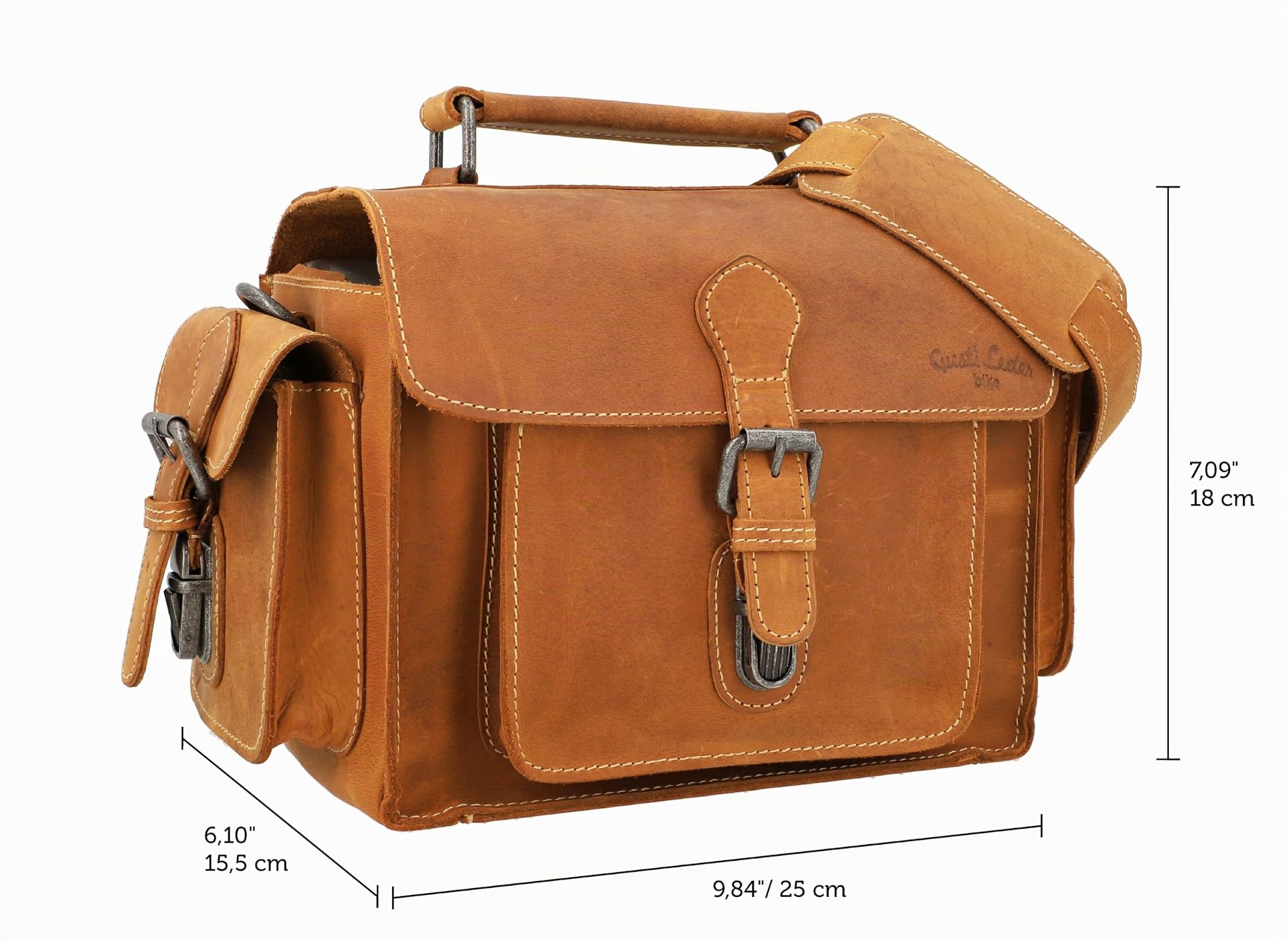 Gusti 2 in 1 Lenkertasche Leder - Gabriel Umhängetasche Fahrradtasche Tasche Ledertasche Vintage Braun Leder kompatibel mit KlickFix ohne Adapter