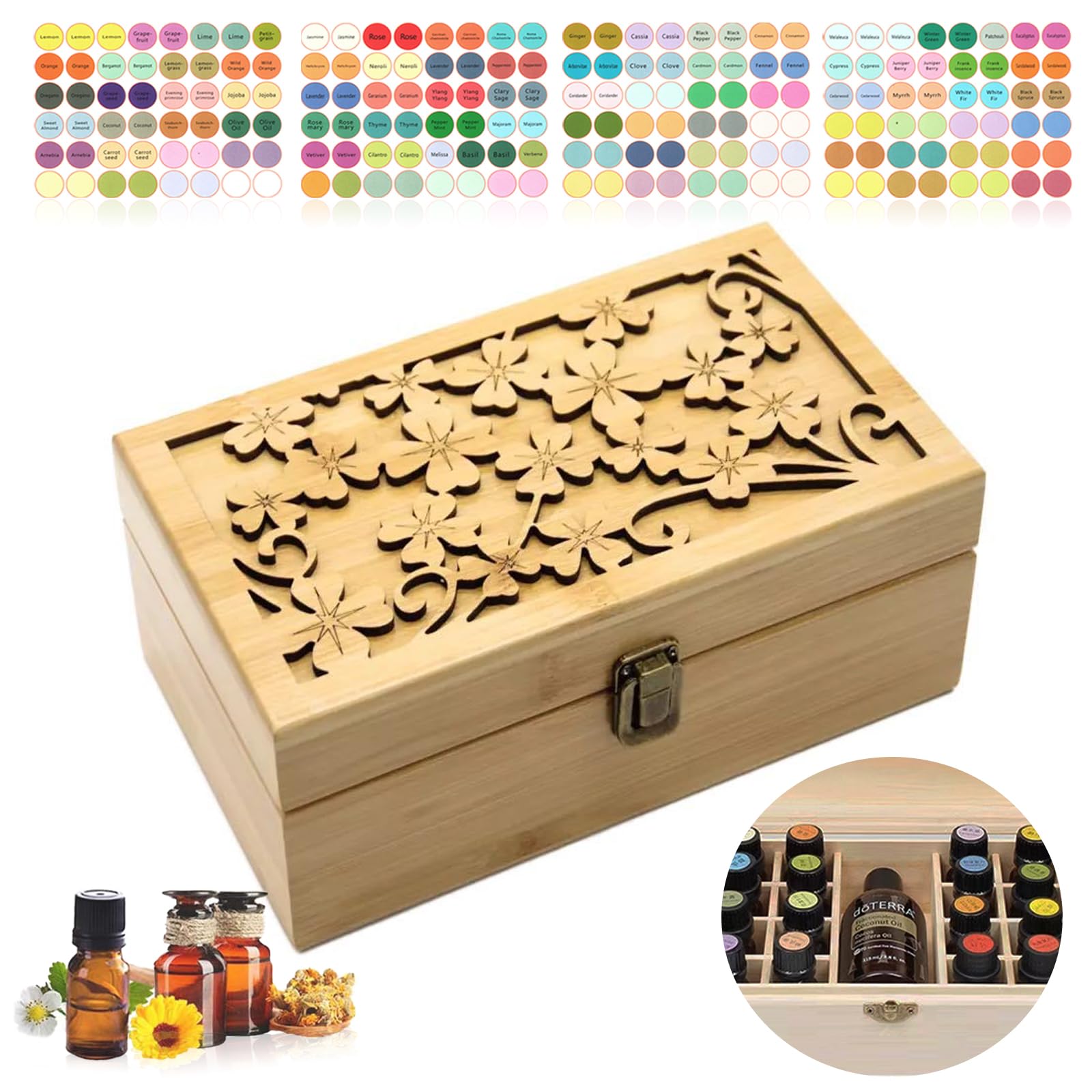 JasCherry Opbergdoos voor etherische oliën, aromatherapie-doos van hout met 68 vakken voor etherische oliën of parfumflessen van 5 ml of 10 ml. Bewaar je oliën in